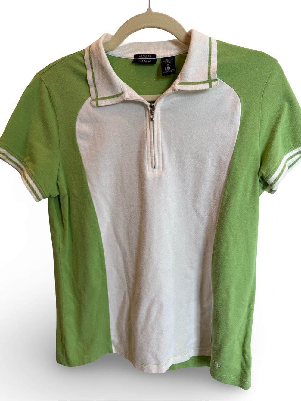 Vintage Izod Quarter Zip Polo, Lime Green & White, Women’s Medium